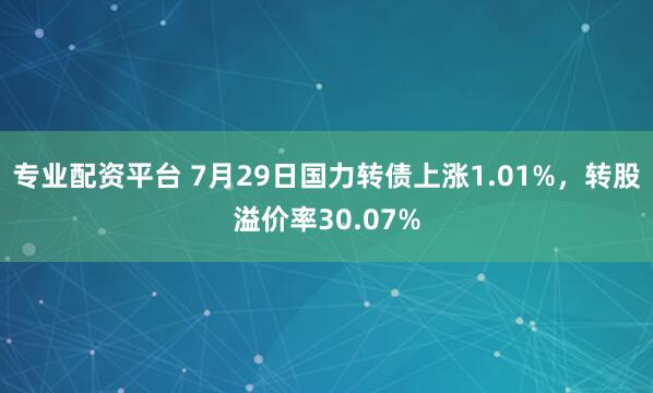 专业配资平台 7月29日国力转债上涨1.01%，转股溢价率30.07%